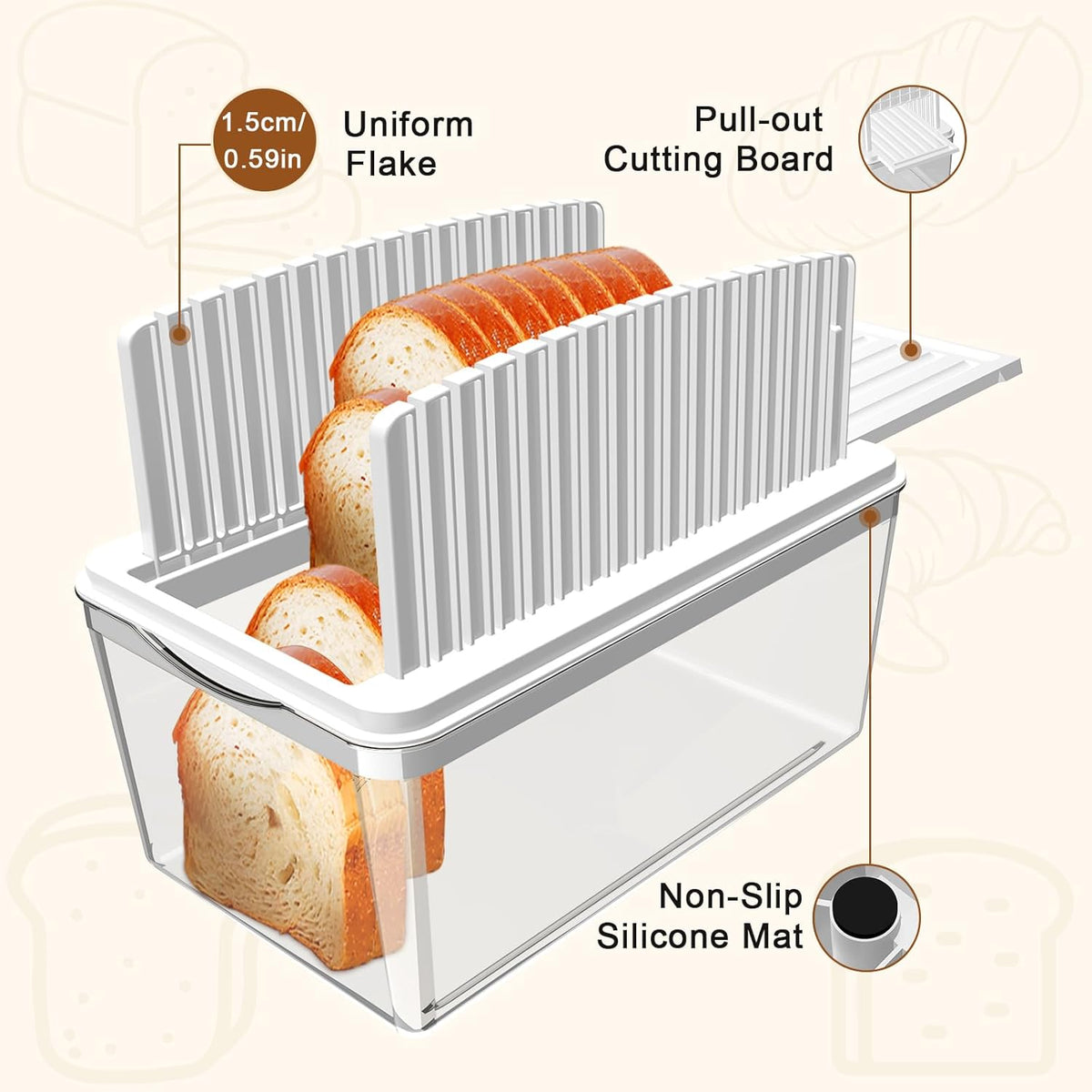 Adjustable Width Bread Slicer for Homemade Bread with Bread Box | Bread Slicing Guide Foldable and Compact Cutting Guide with Crumb Tray Suitability for Homemade Bread Bagels Cakes