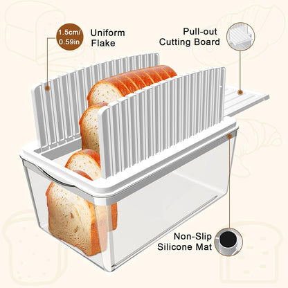 Adjustable Width Bread Slicer for Homemade Bread with Bread Box | Bread Slicing Guide Foldable and Compact Cutting Guide with Crumb Tray Suitability for Homemade Bread Bagels Cakes