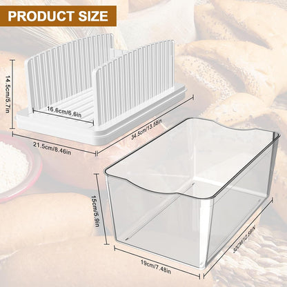Adjustable Width Bread Slicer for Homemade Bread with Bread Box | Bread Slicing Guide Foldable and Compact Cutting Guide with Crumb Tray Suitability for Homemade Bread Bagels Cakes