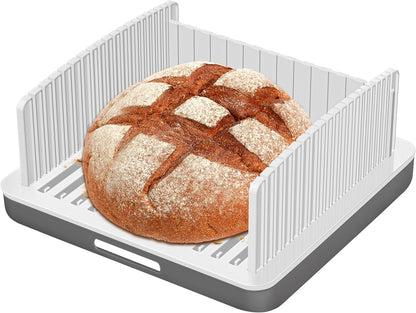 Adjustable Width Bread Slicer for Homemade Bread with Bread Box | Bread Slicing Guide Foldable and Compact Cutting Guide with Crumb Tray Suitability for Homemade Bread Bagels Cakes