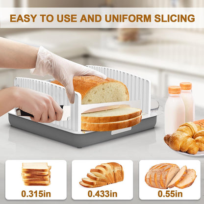 Adjustable Width Bread Slicer for Homemade Bread with Bread Box | Bread Slicing Guide Foldable and Compact Cutting Guide with Crumb Tray Suitability for Homemade Bread Bagels Cakes