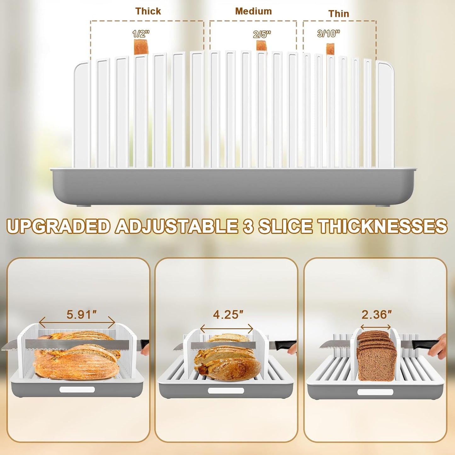 Adjustable Width Bread Slicer for Homemade Bread with Bread Box | Bread Slicing Guide Foldable and Compact Cutting Guide with Crumb Tray Suitability for Homemade Bread Bagels Cakes