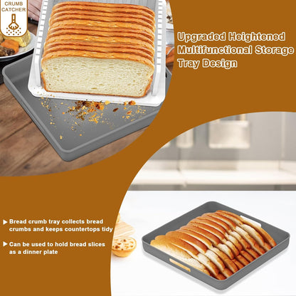Adjustable Width Bread Slicer for Homemade Bread with Bread Box | Bread Slicing Guide Foldable and Compact Cutting Guide with Crumb Tray Suitability for Homemade Bread Bagels Cakes