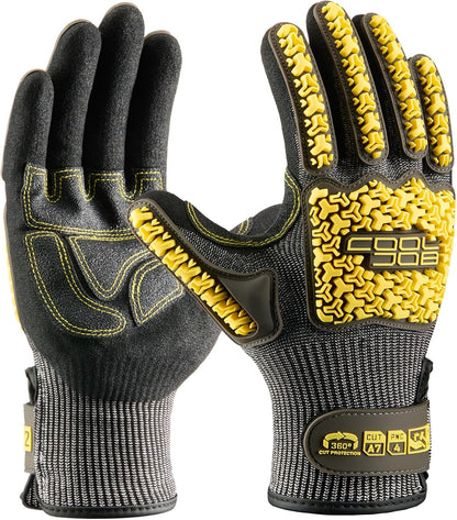 A7 Cut Resistant Work Gloves with TPR, Nitrile Coated Anti-Slip Impact Gloves, Touchscreen Heavy Duty Safety Mittens