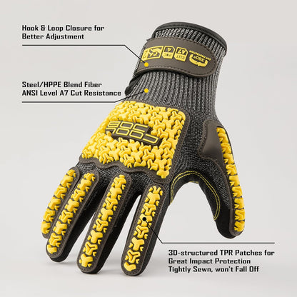 A7 Cut Resistant Work Gloves with TPR, Nitrile Coated Anti-Slip Impact Gloves, Touchscreen Heavy Duty Safety Mittens