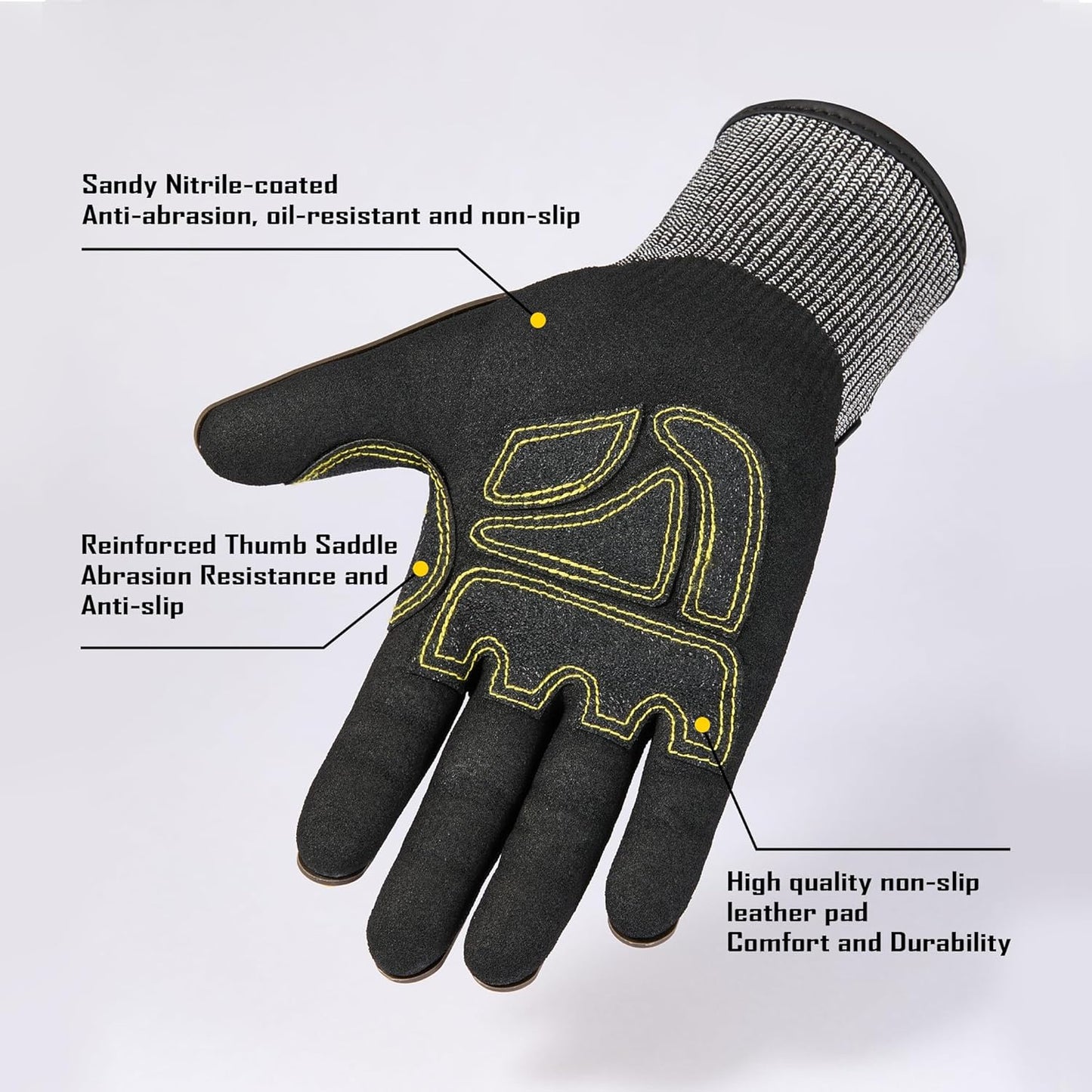 A7 Cut Resistant Work Gloves with TPR, Nitrile Coated Anti-Slip Impact Gloves, Touchscreen Heavy Duty Safety Mittens