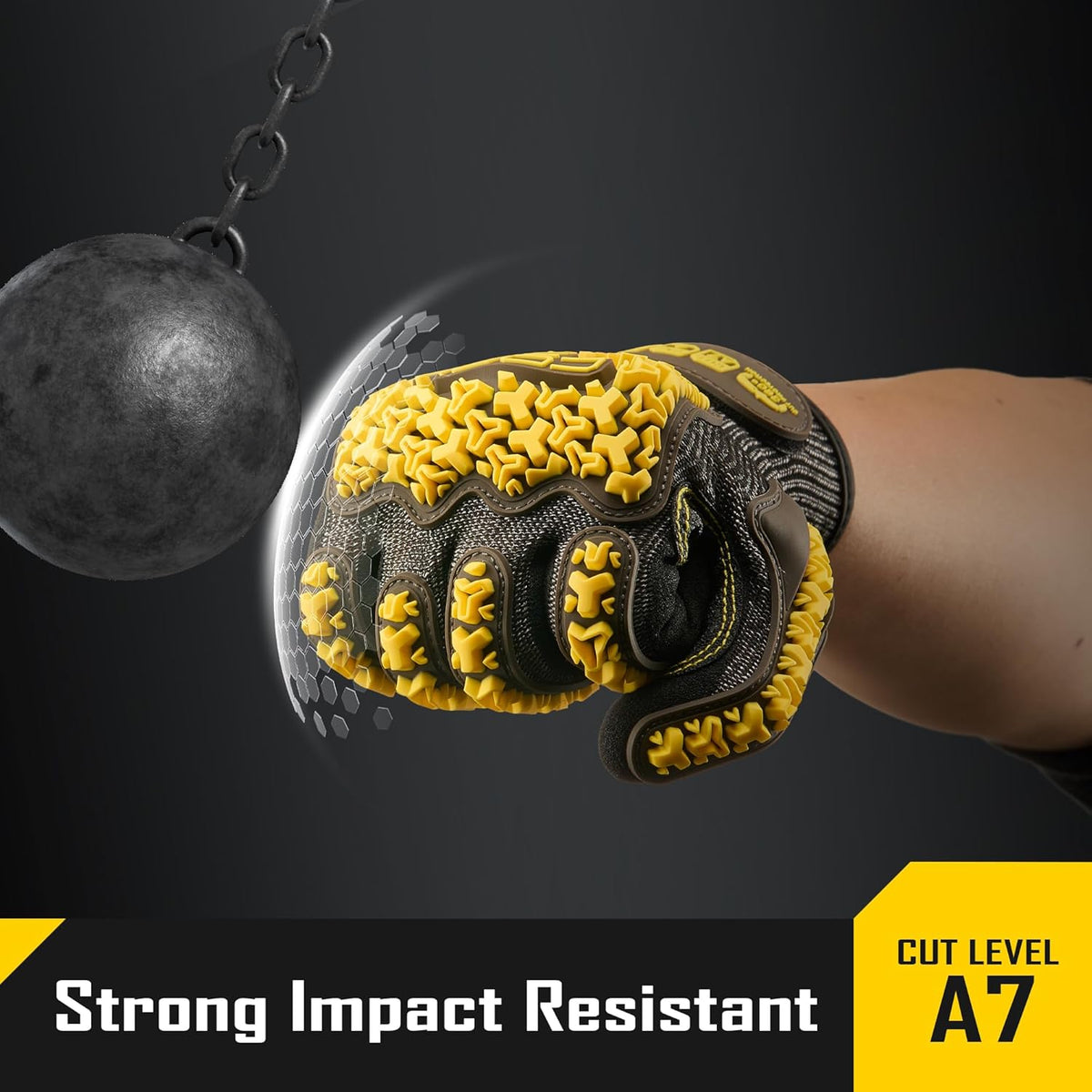 A7 Cut Resistant Work Gloves with TPR, Nitrile Coated Anti-Slip Impact Gloves, Touchscreen Heavy Duty Safety Mittens