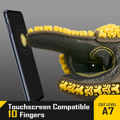 A7 Cut Resistant Work Gloves with TPR, Nitrile Coated Anti-Slip Impact Gloves, Touchscreen Heavy Duty Safety Mittens