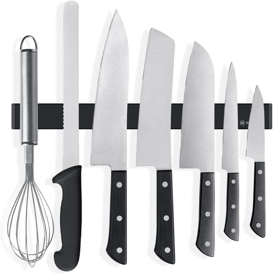 Magnetic Knife Strip No Drilling, Kitchen Knife Magnetic Holder for Wall, Kitchen Accessories Organizer Bar or Used in Organizing Tools (Stainless Steel-12 inch, Black)