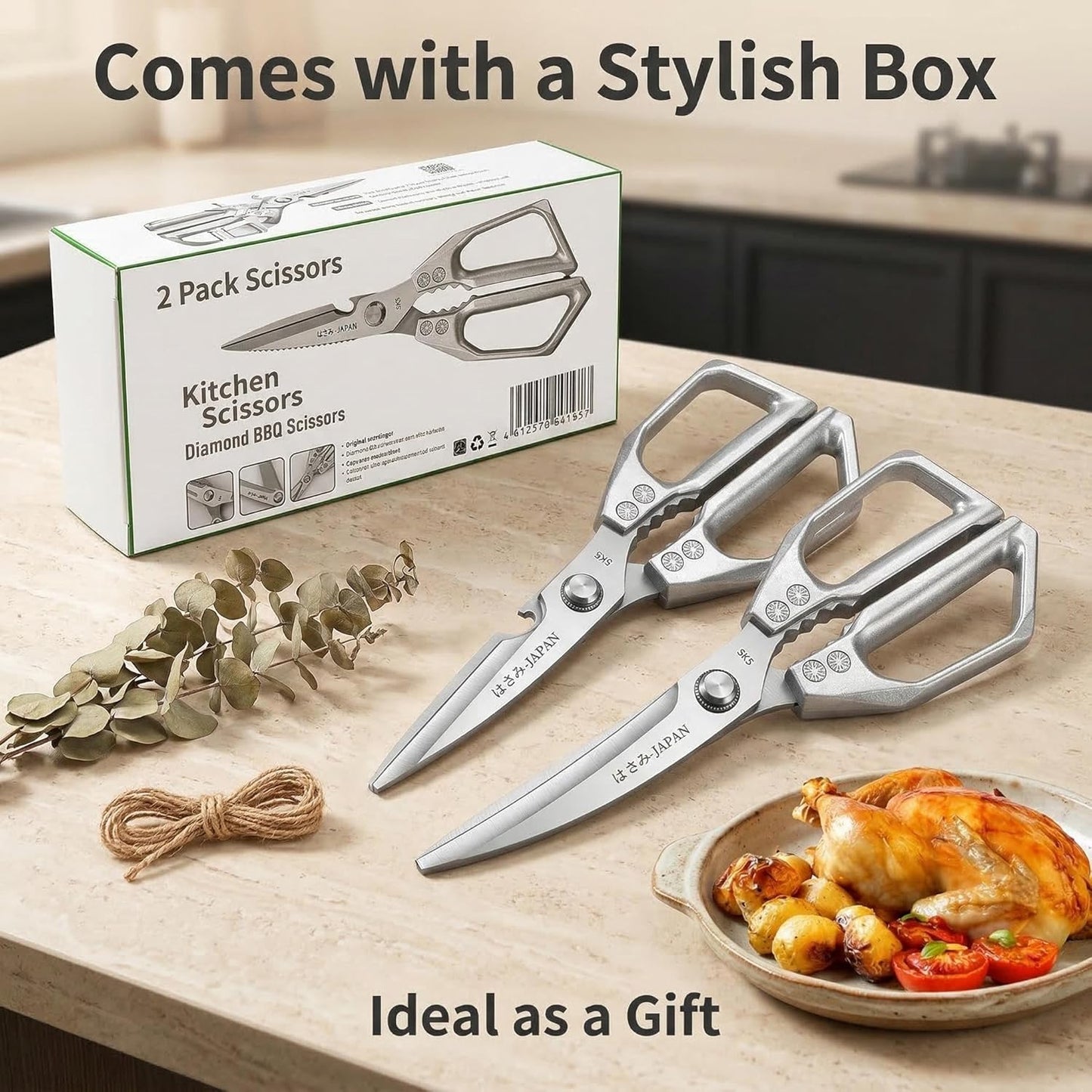 Kitchen Scissors Set of 2, Heavy Duty Poultry Shears & Meat Scissors, Stainless Steel Food Shears for Cooking, Sharp Cooking Scissors for Kitchen, Dishwasher Safe Kitchen Shears