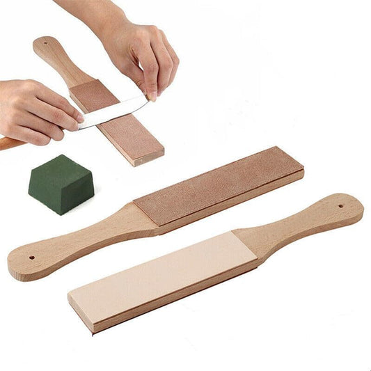 Double Side Leather Strop for Knife Sharpening - 11"x 1.6" Stropping Block Kit with Polishing Compound, Knife Strop with Ergonomic Handle for Honing Knives, Woodworking Chisels