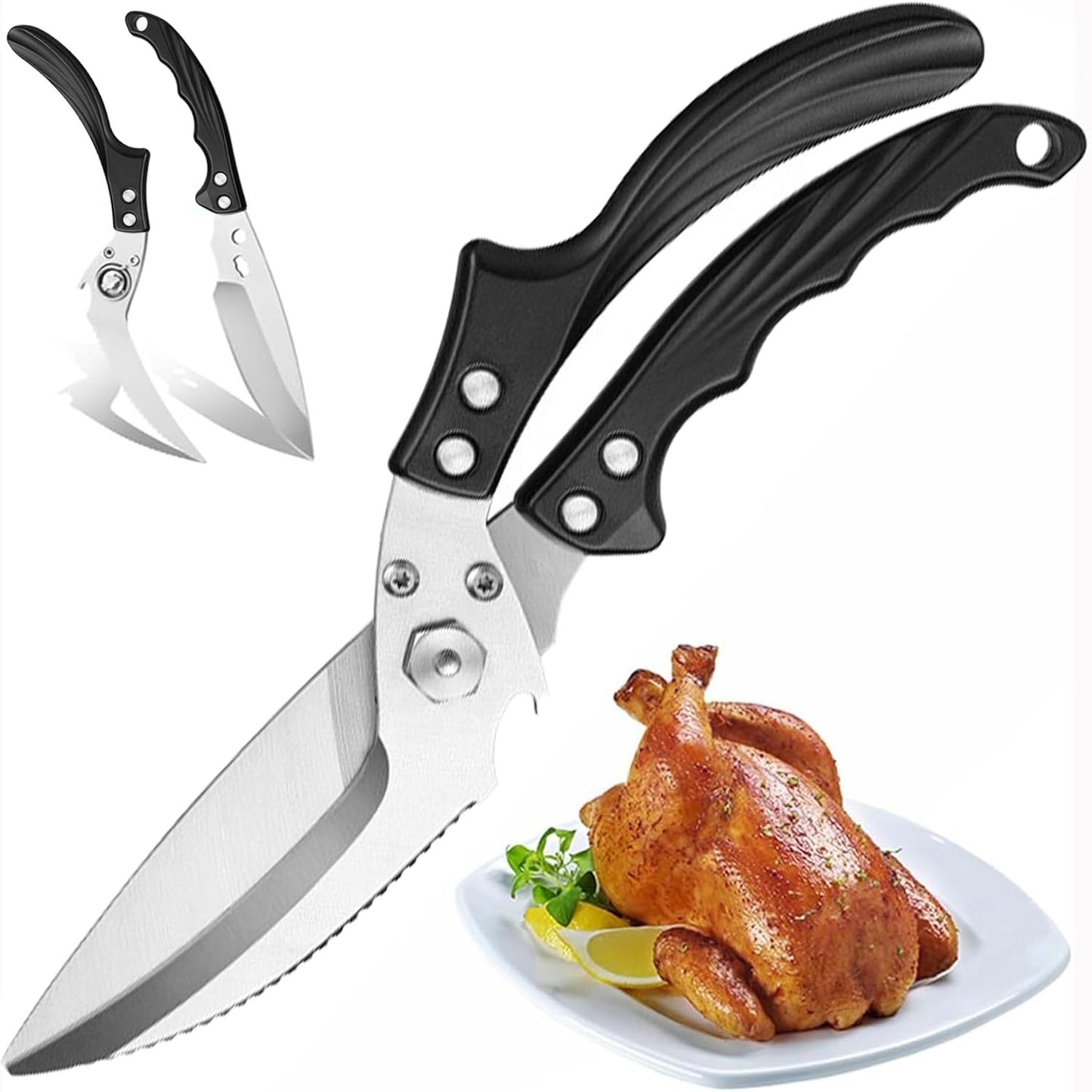 Heavy Duty Poultry Shears, Kitchen Scissors for Food, All Purpose Stainless Steel Kitchen Shears for Chicken Turkey Meat Fish - Dishwasher Safe & Ergonomic Handle (Black)