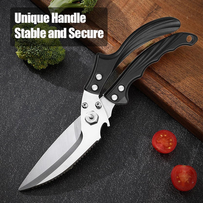 Heavy Duty Poultry Shears, Kitchen Scissors for Food, All Purpose Stainless Steel Kitchen Shears for Chicken Turkey Meat Fish - Dishwasher Safe & Ergonomic Handle (Black)
