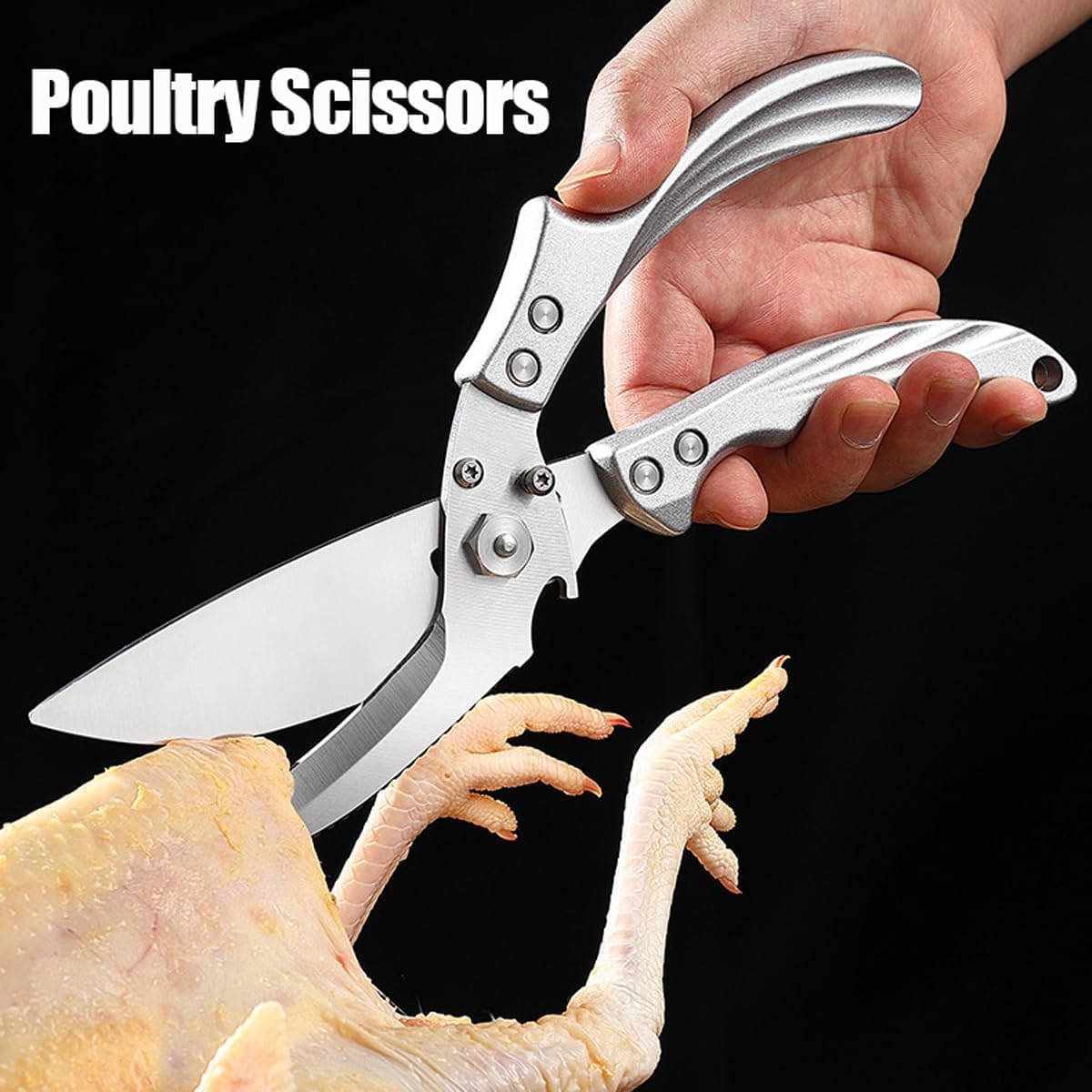 Heavy Duty Poultry Shears, Kitchen Scissors for Food, All Purpose Stainless Steel Kitchen Shears for Chicken Turkey Meat Fish - Dishwasher Safe & Ergonomic Handle (Black)