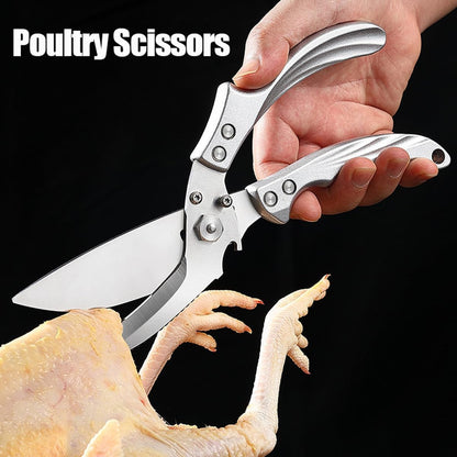 Heavy Duty Poultry Shears, Kitchen Scissors for Food, All Purpose Stainless Steel Kitchen Shears for Chicken Turkey Meat Fish - Dishwasher Safe & Ergonomic Handle (Black)