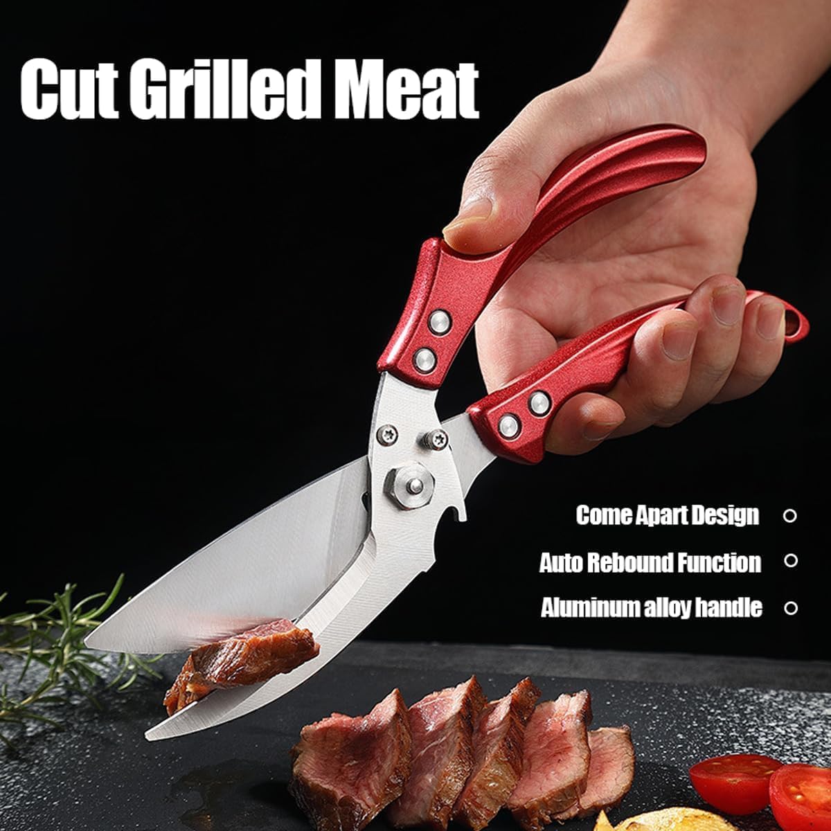 Heavy Duty Poultry Shears, Kitchen Scissors for Food, All Purpose Stainless Steel Kitchen Shears for Chicken Turkey Meat Fish - Dishwasher Safe & Ergonomic Handle (Black)
