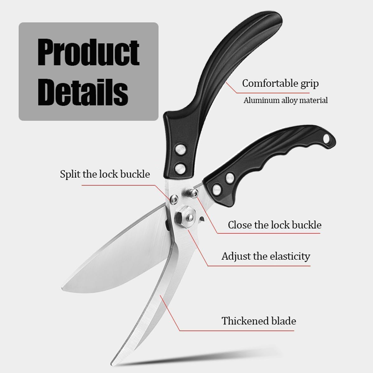 Heavy Duty Poultry Shears, Kitchen Scissors for Food, All Purpose Stainless Steel Kitchen Shears for Chicken Turkey Meat Fish - Dishwasher Safe & Ergonomic Handle (Black)