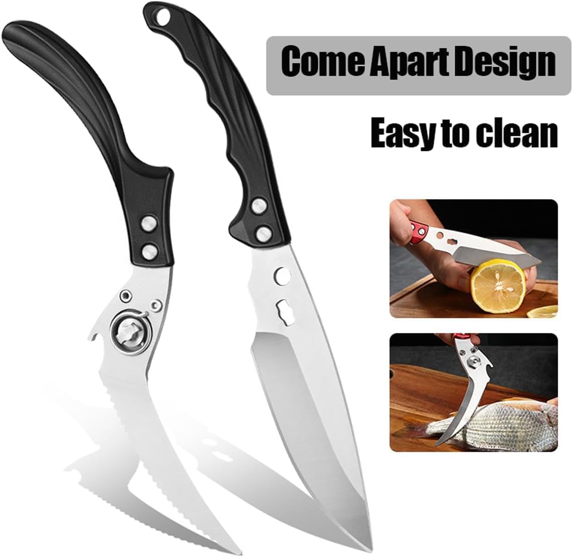 Heavy Duty Poultry Shears, Kitchen Scissors for Food, All Purpose Stainless Steel Kitchen Shears for Chicken Turkey Meat Fish - Dishwasher Safe & Ergonomic Handle (Black)
