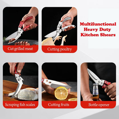 Heavy Duty Poultry Shears, Kitchen Scissors for Food, All Purpose Stainless Steel Kitchen Shears for Chicken Turkey Meat Fish - Dishwasher Safe & Ergonomic Handle (Black)