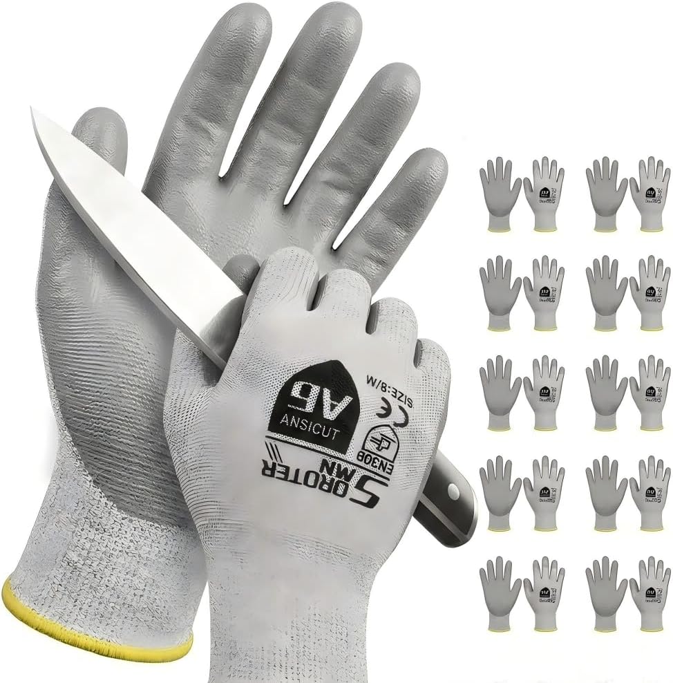 Cut Resistant Work Gloves, ANSI A6, PU Coated Palms for Flexible No Slip Grip, Food Grade, Abrasion Resistant