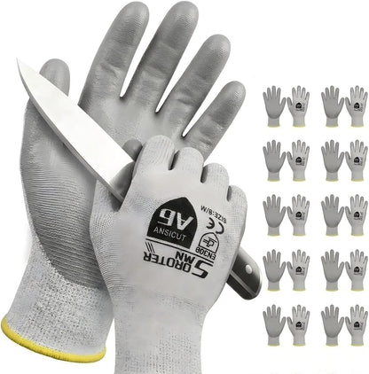 Cut Resistant Work Gloves, ANSI A6, PU Coated Palms for Flexible No Slip Grip, Food Grade, Abrasion Resistant