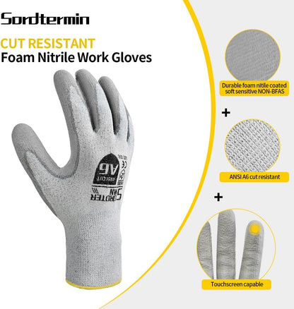 Cut Resistant Work Gloves, ANSI A6, PU Coated Palms for Flexible No Slip Grip, Food Grade, Abrasion Resistant