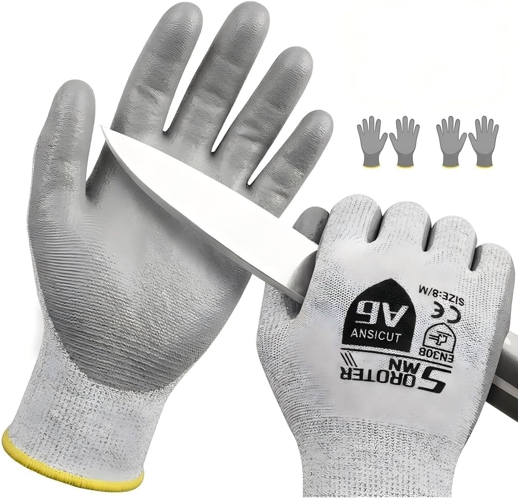 Cut Resistant Work Gloves, ANSI A6, PU Coated Palms for Flexible No Slip Grip, Food Grade, Abrasion Resistant