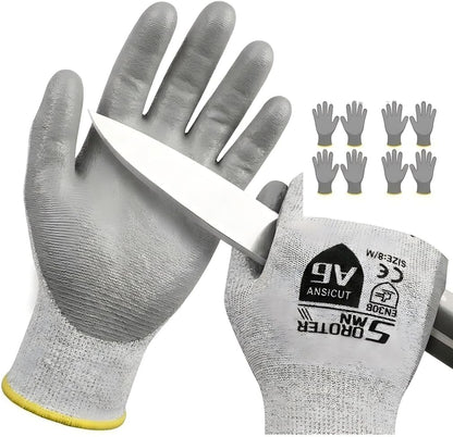 Cut Resistant Work Gloves, ANSI A6, PU Coated Palms for Flexible No Slip Grip, Food Grade, Abrasion Resistant