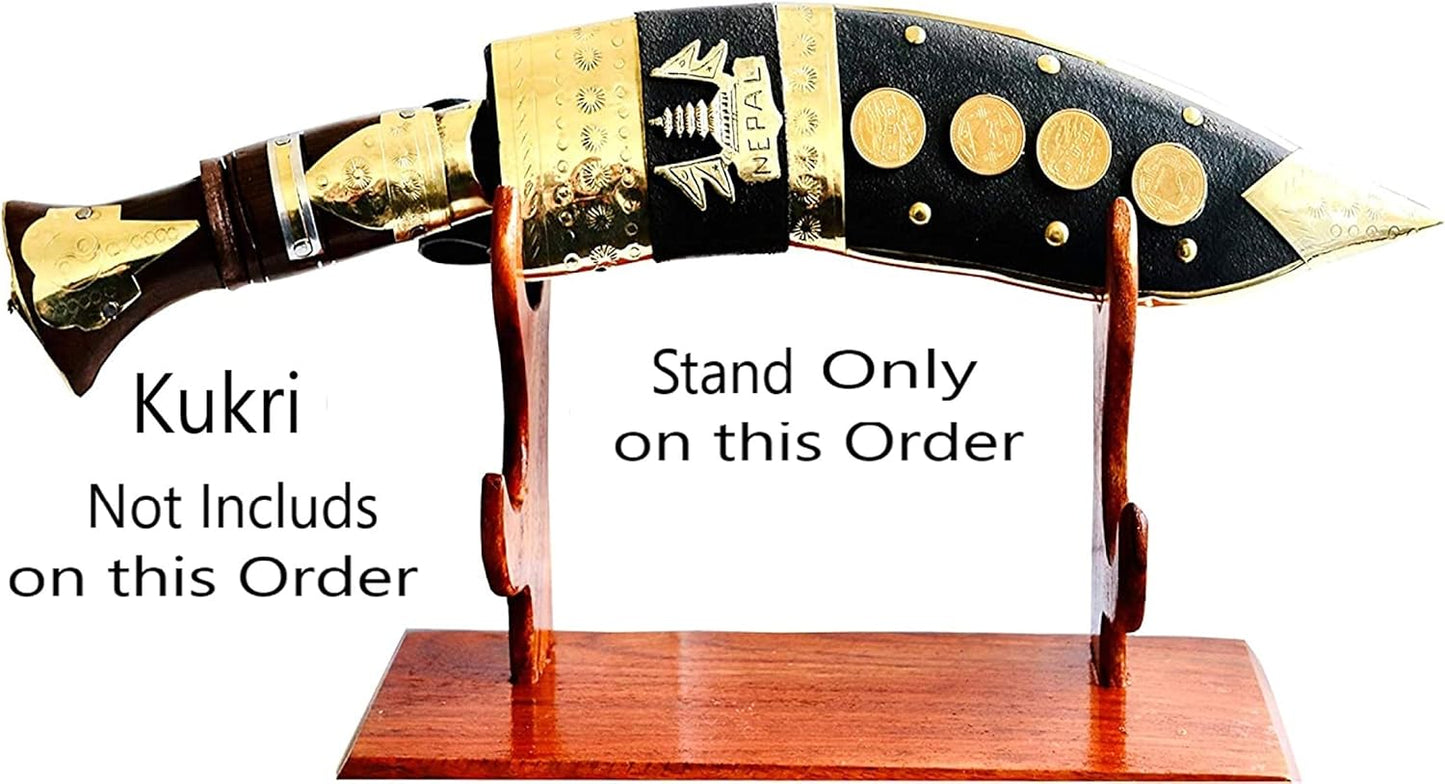 Kukri Knife Display Wooden Stand 10 IN Long Two Tier Solid Wooden Stand, Kukri Fit Around 12-15 Inch, Real Nepaloden Sword Kukri Knife Display Wooden Stand Handmade In Nepal