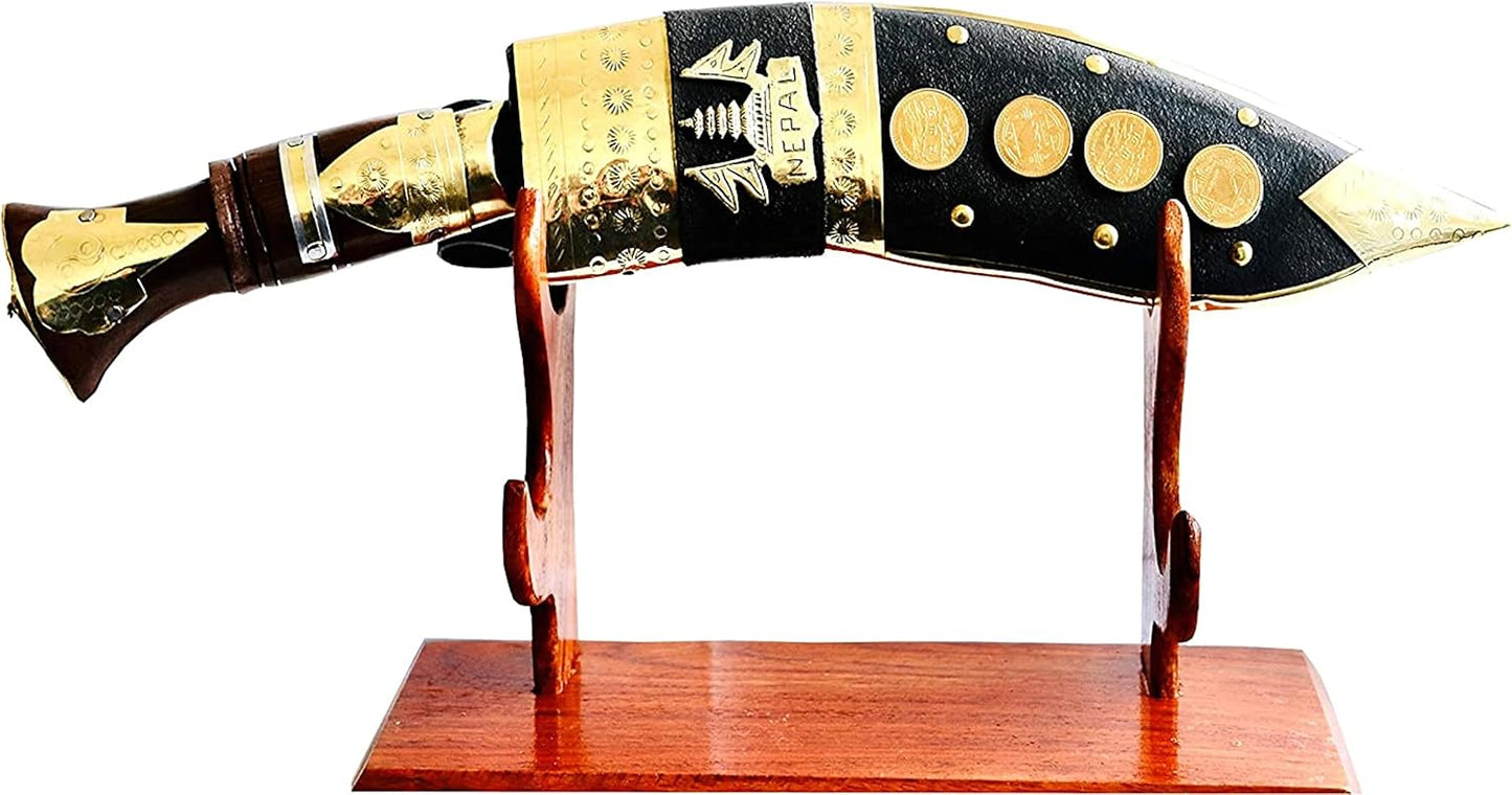 Kukri Knife Display Wooden Stand 10 IN Long Two Tier Solid Wooden Stand, Kukri Fit Around 12-15 Inch, Real Nepaloden Sword Kukri Knife Display Wooden Stand Handmade In Nepal