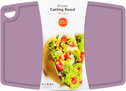 Liflicon Silicone Thick Cutting Boards Mats Set of 3 Foldable & Flexible Design Juice Grooves Easy Grip Handle Dishwasher Safe for Kitchen,BPA free Silicone Cutting Board-Plum Purple