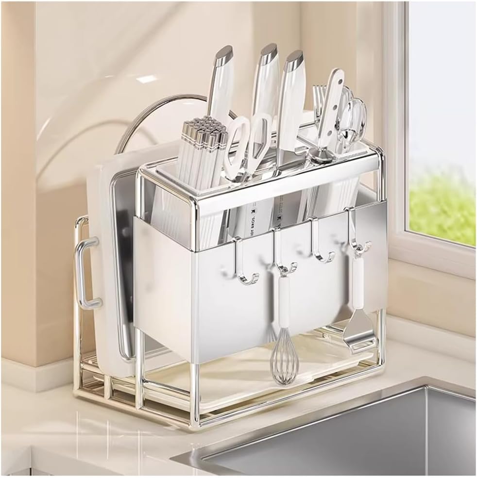 Knife Block Without Knives, with Sharpening Stone and Scissors Slot,Square Knives, Detachable Kitchen,White