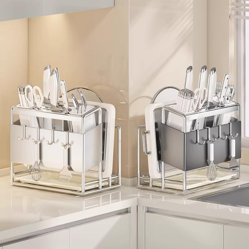 Knife Block Without Knives, with Sharpening Stone and Scissors Slot,Square Knives, Detachable Kitchen,White