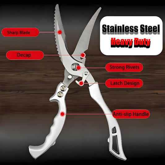 Heavy Duty Kitchen Scissors, Stainless Steel Poultry Shears with Safety Lock Dishwasher Safe, Multi-Purpose Poultry Bone & Fish Scaling Shears, Bottle Opener for Meat, Vegetable, Turkey