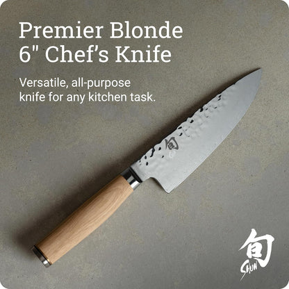 Premier Blonde 6" Chef's Knife | Handcrafted Japanese Kitchen Knife, VG-MAX Core, Damascus Stainless Steel Cladding, Pakkawood Handle