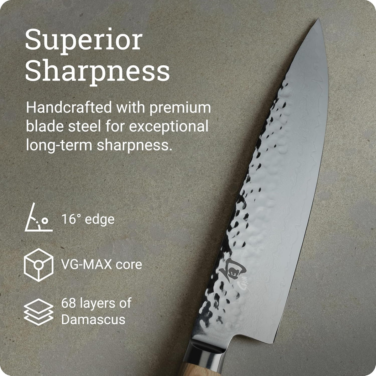 Premier Blonde 6" Chef's Knife | Handcrafted Japanese Kitchen Knife, VG-MAX Core, Damascus Stainless Steel Cladding, Pakkawood Handle