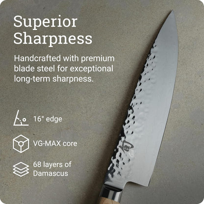 Premier Blonde 6" Chef's Knife | Handcrafted Japanese Kitchen Knife, VG-MAX Core, Damascus Stainless Steel Cladding, Pakkawood Handle