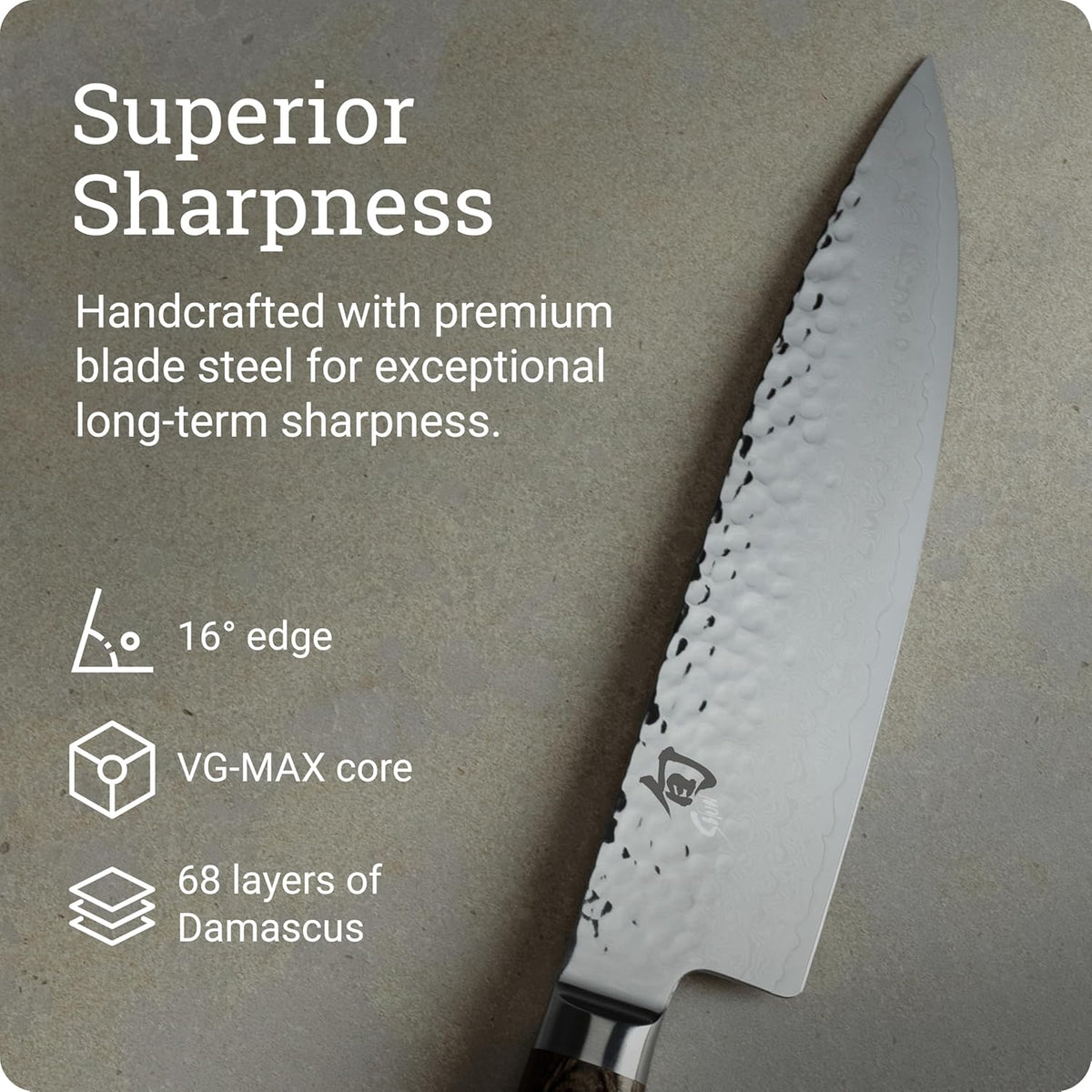 Premier Blonde 6" Chef's Knife | Handcrafted Japanese Kitchen Knife, VG-MAX Core, Damascus Stainless Steel Cladding, Pakkawood Handle