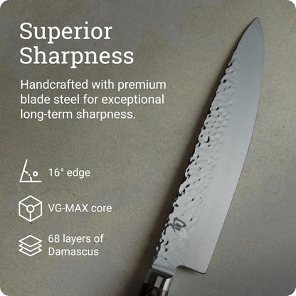 Premier Blonde 6" Chef's Knife | Handcrafted Japanese Kitchen Knife, VG-MAX Core, Damascus Stainless Steel Cladding, Pakkawood Handle