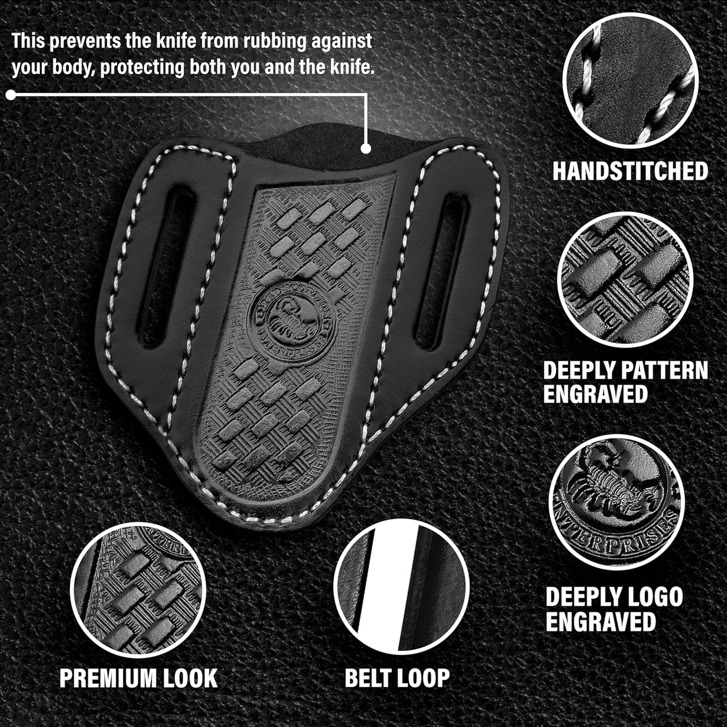 Red Scorpion Handmade Leather Knife Sheath for Belt - EDC Belt Holster for Folding Knife, Leather Sheath for Pocket Knife, Compact EDC Tools Carrier for Outdoor Activities