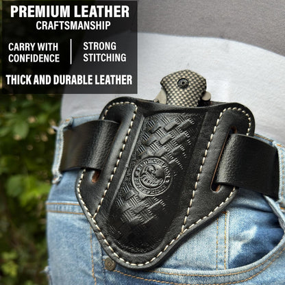 Red Scorpion Handmade Leather Knife Sheath for Belt - EDC Belt Holster for Folding Knife, Leather Sheath for Pocket Knife, Compact EDC Tools Carrier for Outdoor Activities