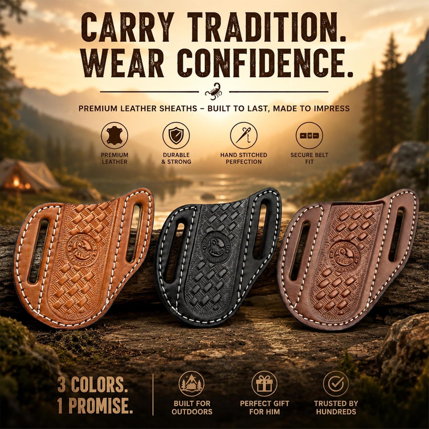Red Scorpion Handmade Leather Knife Sheath for Belt - EDC Belt Holster for Folding Knife, Leather Sheath for Pocket Knife, Compact EDC Tools Carrier for Outdoor Activities