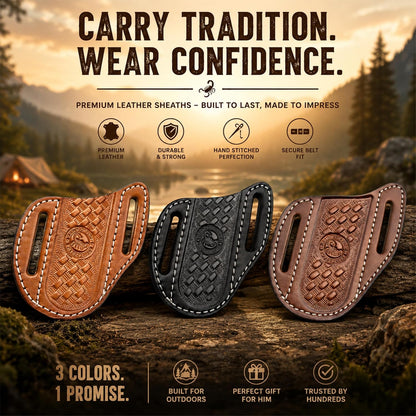 Red Scorpion Handmade Leather Knife Sheath for Belt - EDC Belt Holster for Folding Knife, Leather Sheath for Pocket Knife, Compact EDC Tools Carrier for Outdoor Activities