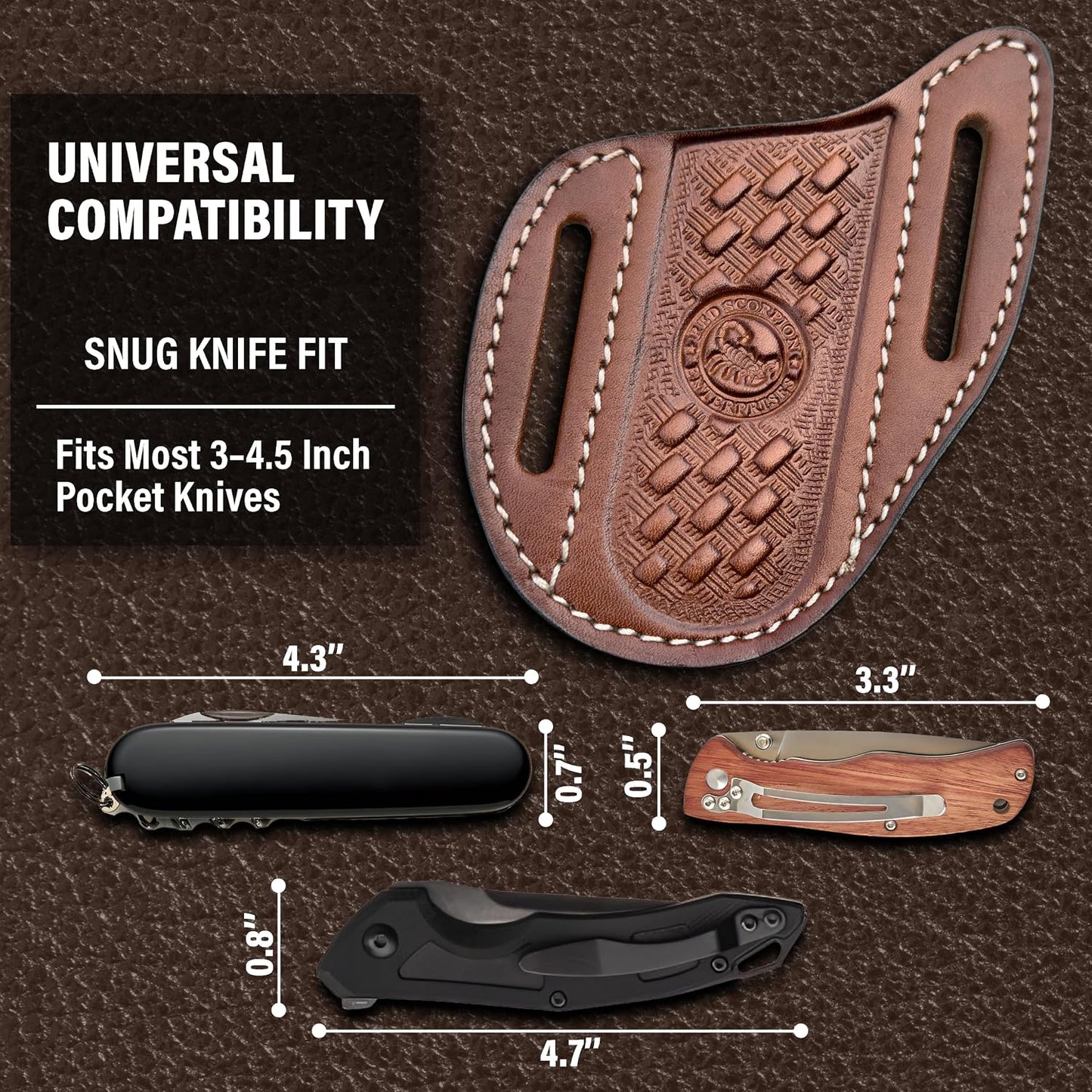 Red Scorpion Handmade Leather Knife Sheath for Belt - EDC Belt Holster for Folding Knife, Leather Sheath for Pocket Knife, Compact EDC Tools Carrier for Outdoor Activities