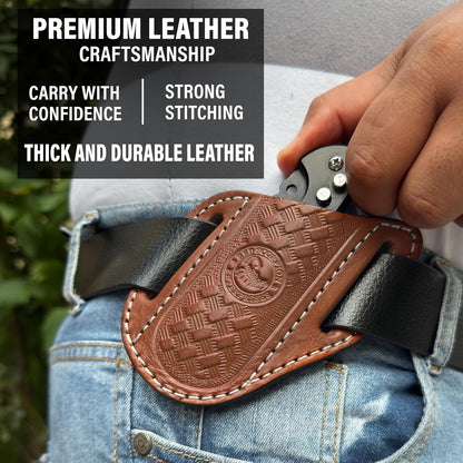 Red Scorpion Handmade Leather Knife Sheath for Belt - EDC Belt Holster for Folding Knife, Leather Sheath for Pocket Knife, Compact EDC Tools Carrier for Outdoor Activities