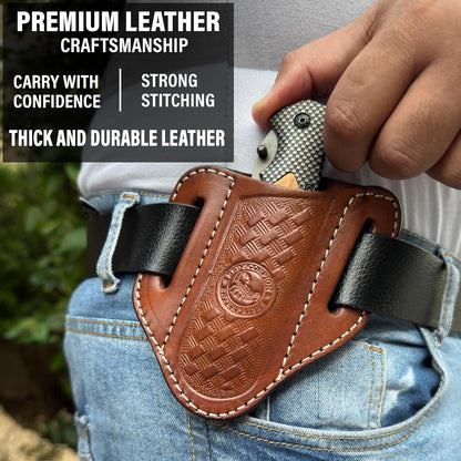 Red Scorpion Handmade Leather Knife Sheath for Belt - EDC Belt Holster for Folding Knife, Leather Sheath for Pocket Knife, Compact EDC Tools Carrier for Outdoor Activities