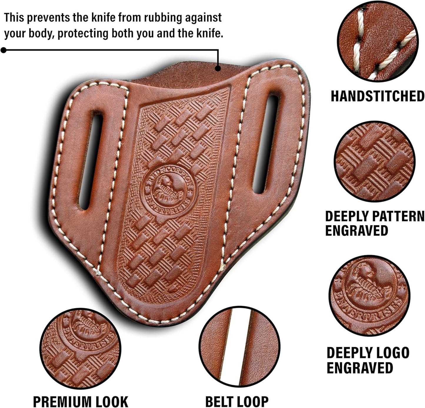 Red Scorpion Handmade Leather Knife Sheath for Belt - EDC Belt Holster for Folding Knife, Leather Sheath for Pocket Knife, Compact EDC Tools Carrier for Outdoor Activities