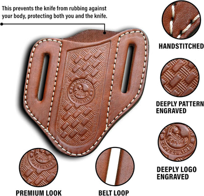 Red Scorpion Handmade Leather Knife Sheath for Belt - EDC Belt Holster for Folding Knife, Leather Sheath for Pocket Knife, Compact EDC Tools Carrier for Outdoor Activities