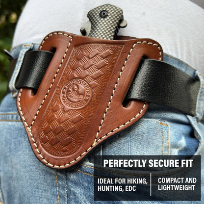 Red Scorpion Handmade Leather Knife Sheath for Belt - EDC Belt Holster for Folding Knife, Leather Sheath for Pocket Knife, Compact EDC Tools Carrier for Outdoor Activities