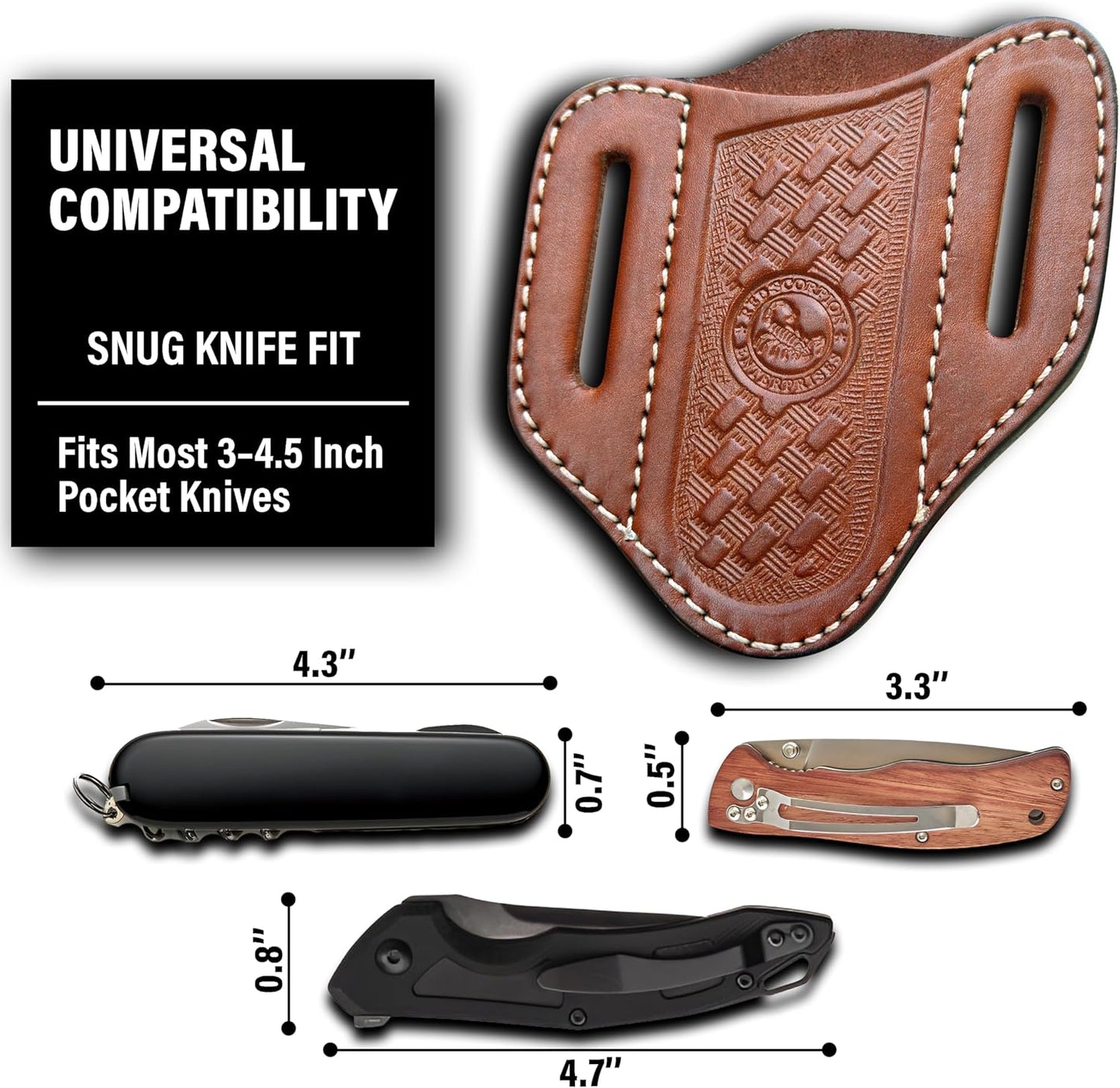 Red Scorpion Handmade Leather Knife Sheath for Belt - EDC Belt Holster for Folding Knife, Leather Sheath for Pocket Knife, Compact EDC Tools Carrier for Outdoor Activities